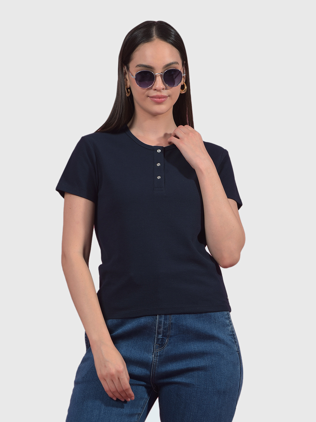 Numero Uno Women Solid Navy T-Shirt